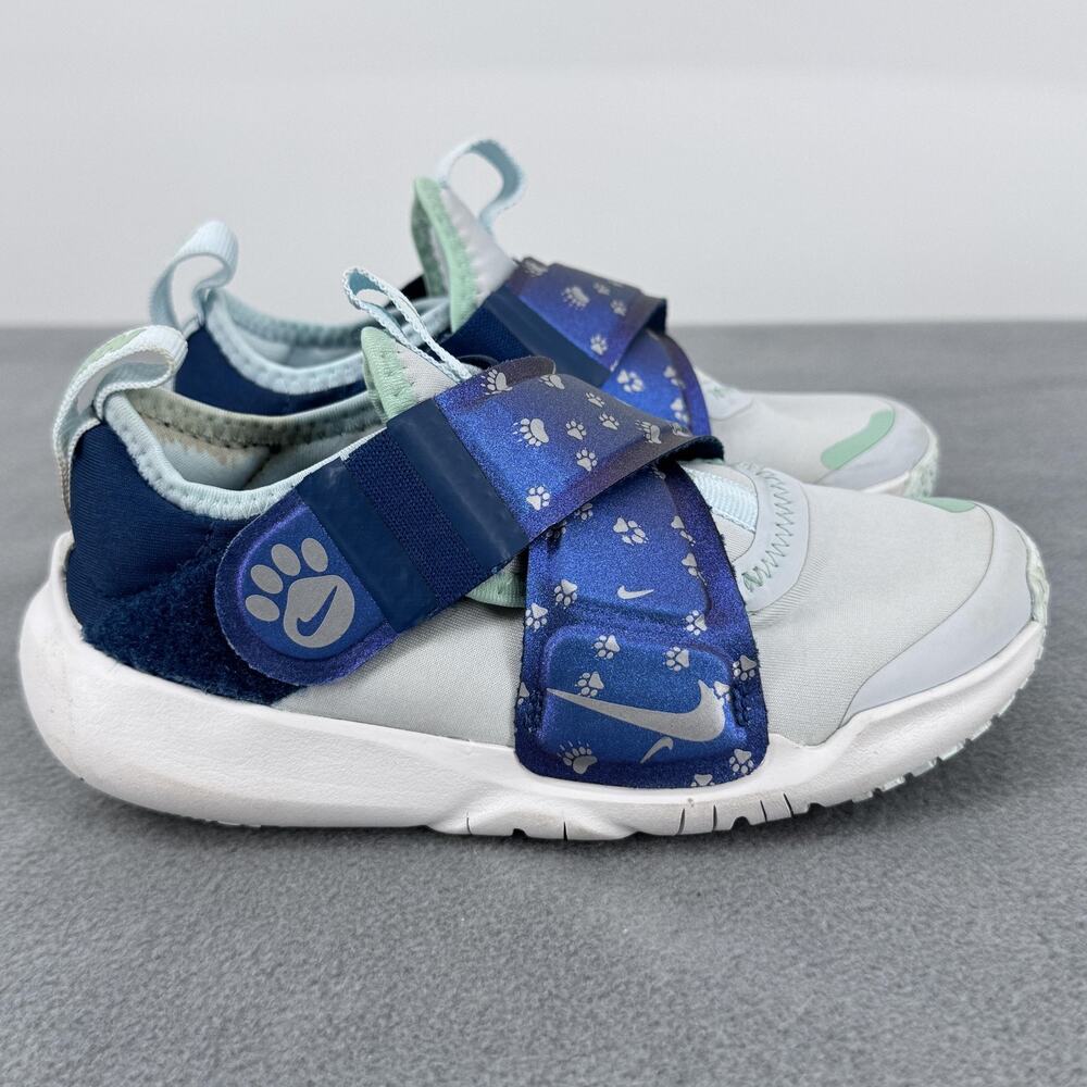 Nike FlyEase Shoes Kids Size 10.5C Blue Paw‎ Print Strap Sneakers DQ6476-001